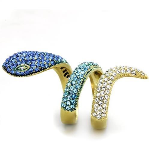 IP Gold(Ion Plating) Stainless Steel Ring with Top Grade Crystal in Multi Color