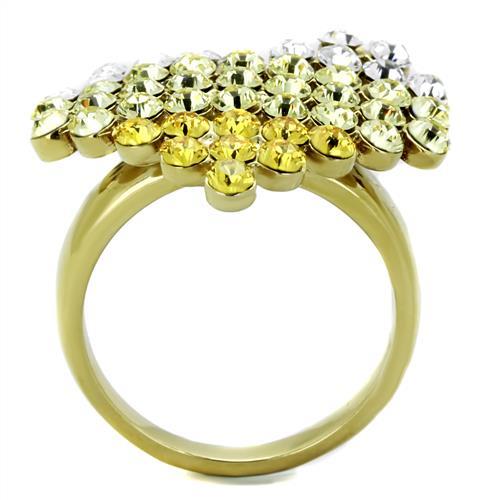 IP Gold(Ion Plating) Stainless Steel Ring with Top Grade Crystal in Multi Color