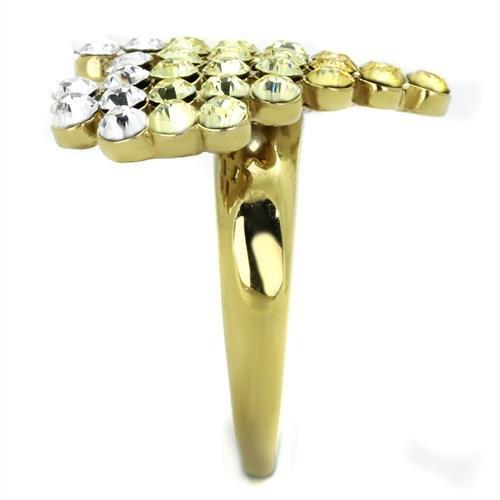 IP Gold(Ion Plating) Stainless Steel Ring with Top Grade Crystal in Multi Color