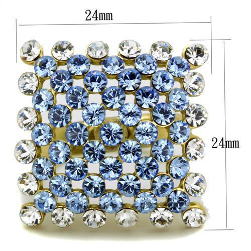 IP Gold(Ion Plating) Stainless Steel Ring with Top Grade Crystal in Light Sapphire