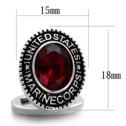 High polished (no plating) Stainless Steel Cufflink with Synthetic Synthetic Glass in Siam