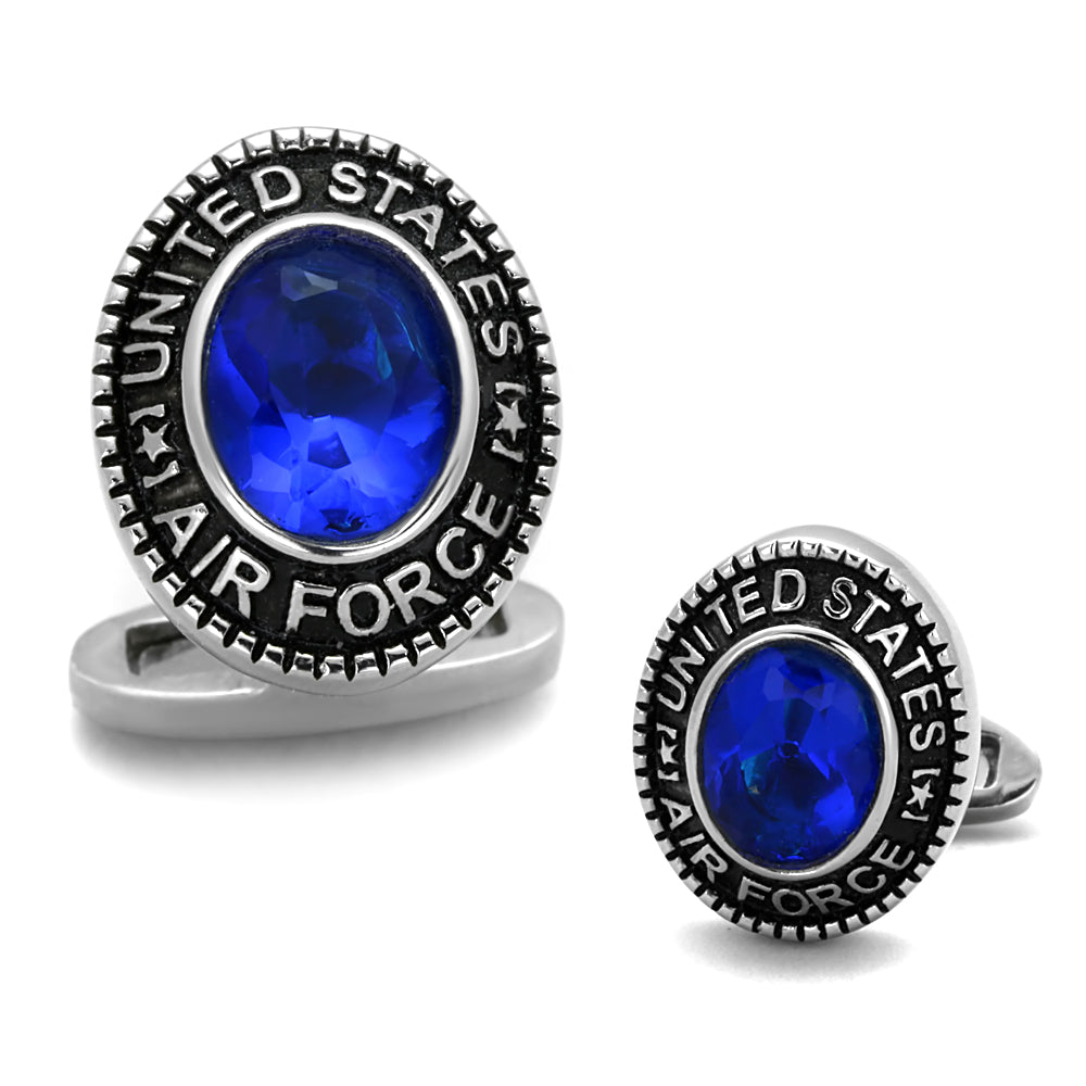 High polished (no plating) Stainless Steel Cufflink with Synthetic Synthetic Glass in Montana
