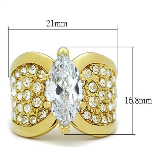 IP Gold(Ion Plating) Stainless Steel Ring with AAA Grade CZ in Clear
