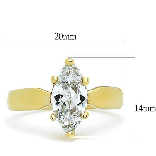 IP Gold(Ion Plating) Stainless Steel Ring with AAA Grade CZ in Clear