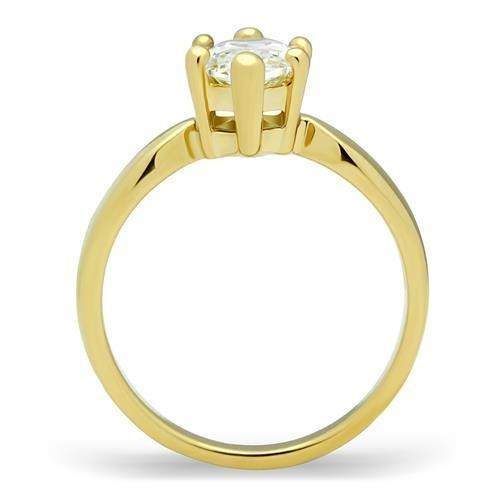 IP Gold(Ion Plating) Stainless Steel Ring with AAA Grade CZ in Clear