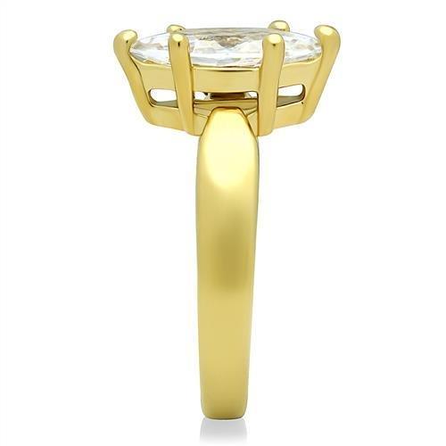 IP Gold(Ion Plating) Stainless Steel Ring with AAA Grade CZ in Clear