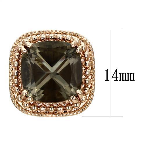 IP Rose Gold(Ion Plating) Stainless Steel Earrings with Genuine Stone in Brown
