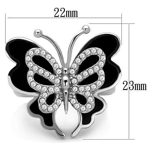 High polished (no plating) Stainless Steel Ring with Top Grade Crystal in Clear