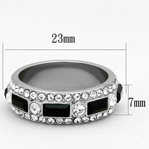 High polished (no plating) Stainless Steel Ring with Top Grade Crystal in Jet