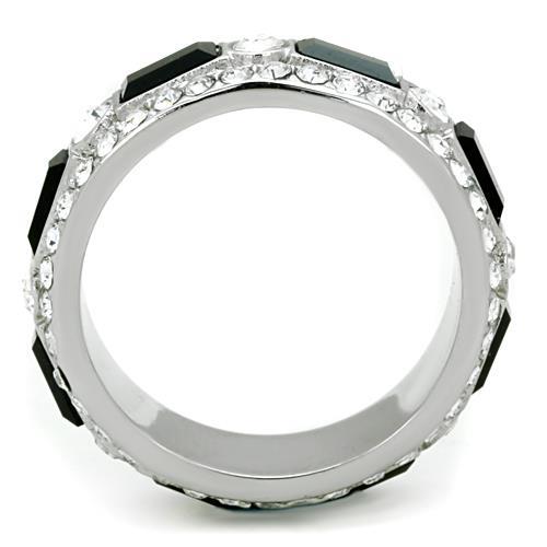 High polished (no plating) Stainless Steel Ring with Top Grade Crystal in Jet