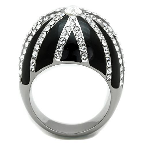 High polished (no plating) Stainless Steel Ring with Top Grade Crystal in Clear