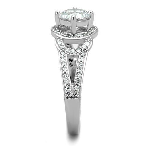High polished (no plating) Stainless Steel Ring with AAA Grade CZ in Clear