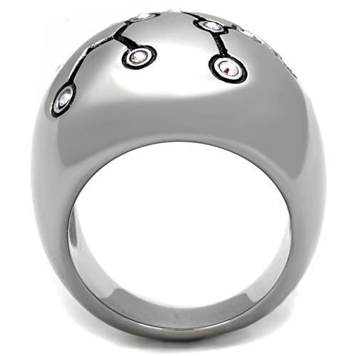 High polished (no plating) Stainless Steel Ring with Top Grade Crystal in White AB