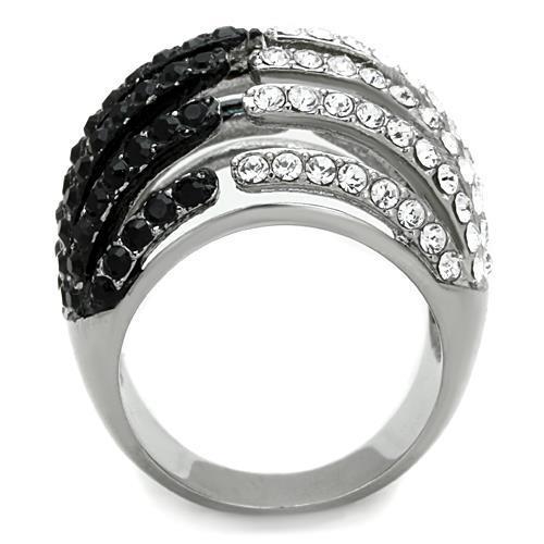 Two-Tone IP Black Stainless Steel Ring with Top Grade Crystal in Jet