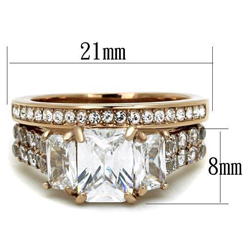 IP Rose Gold(Ion Plating) Stainless Steel Ring with AAA Grade CZ in Clear
