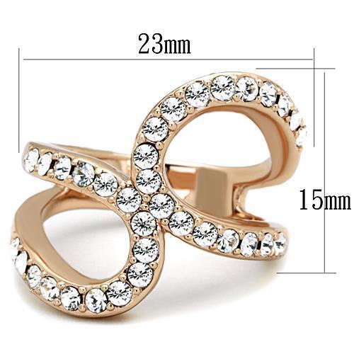 IP Rose Gold(Ion Plating) Stainless Steel Ring with Top Grade Crystal in Clear