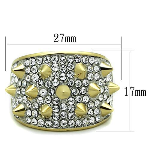 Two-Tone IP Gold (Ion Plating) Stainless Steel Ring with Top Grade Crystal in Clear