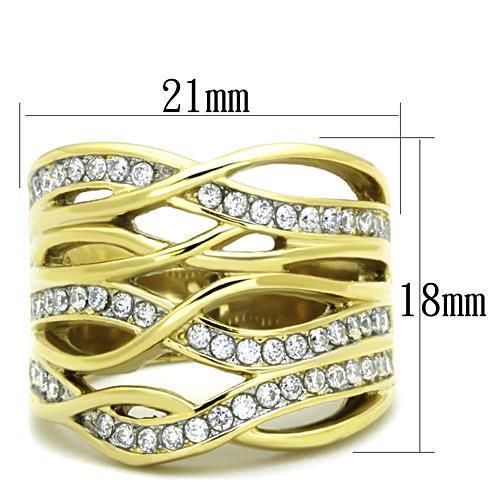 Two-Tone IP Gold (Ion Plating) Stainless Steel Ring with AAA Grade CZ in Clear