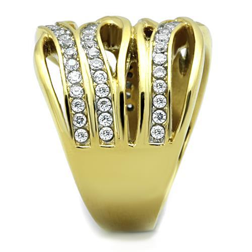 Two-Tone IP Gold (Ion Plating) Stainless Steel Ring with AAA Grade CZ in Clear
