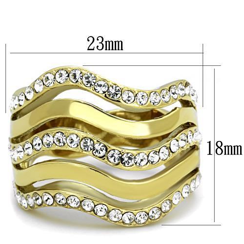 IP Gold(Ion Plating) Stainless Steel Ring with Top Grade Crystal in Clear