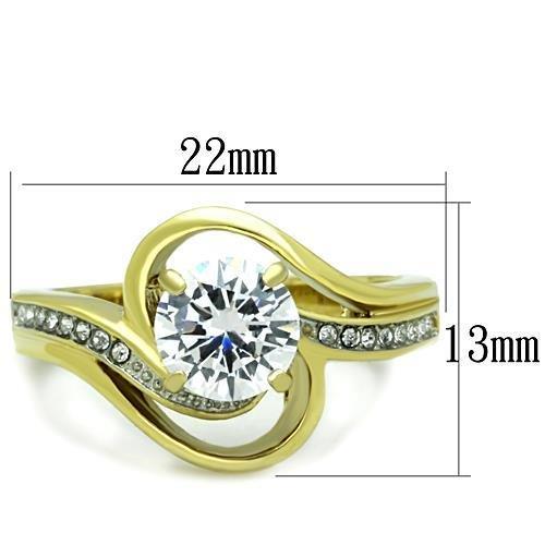 Two-Tone IP Gold (Ion Plating) Stainless Steel Ring with AAA Grade CZ in Clear