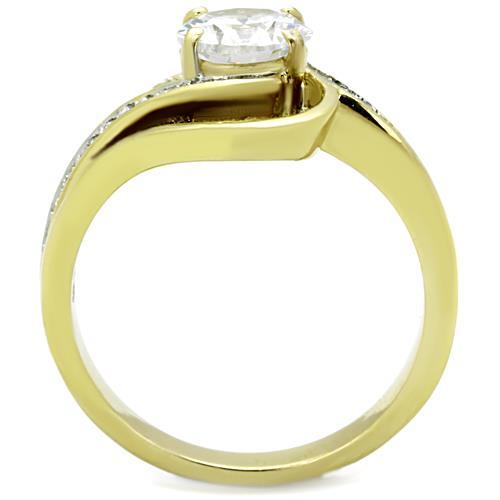 Two-Tone IP Gold (Ion Plating) Stainless Steel Ring with AAA Grade CZ in Clear