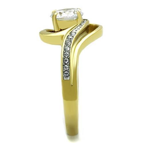 Two-Tone IP Gold (Ion Plating) Stainless Steel Ring with AAA Grade CZ in Clear