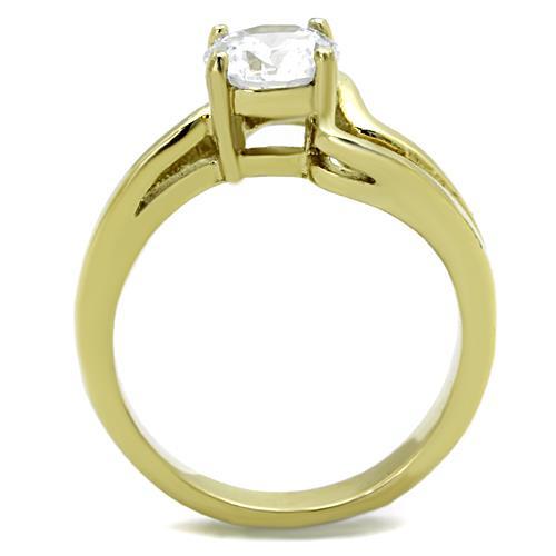 Two-Tone IP Gold (Ion Plating) Stainless Steel Ring with AAA Grade CZ in Clear