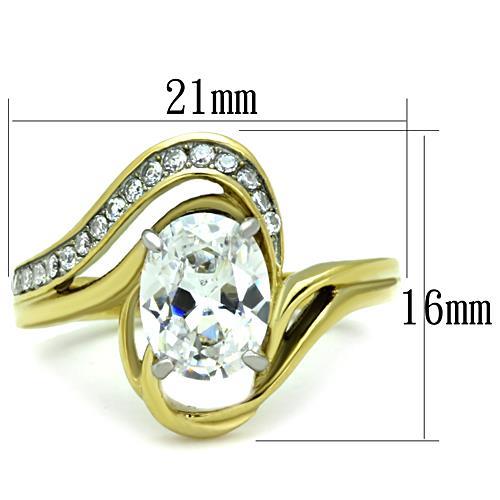 Two-Tone IP Gold (Ion Plating) Stainless Steel Ring with AAA Grade CZ in Clear