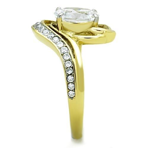 Two-Tone IP Gold (Ion Plating) Stainless Steel Ring with AAA Grade CZ in Clear