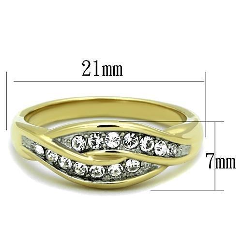 Two-Tone IP Gold (Ion Plating) Stainless Steel Ring with Top Grade Crystal in Clear