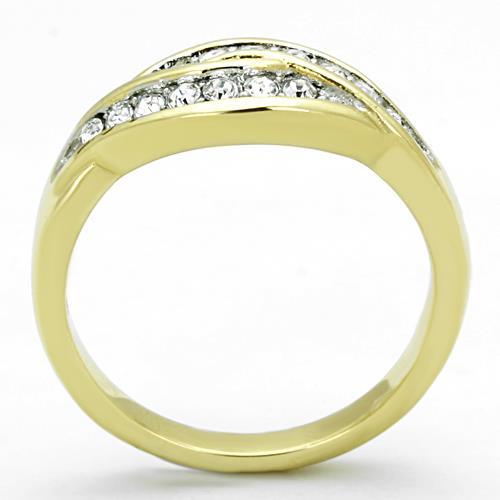 Two-Tone IP Gold (Ion Plating) Stainless Steel Ring with Top Grade Crystal in Clear