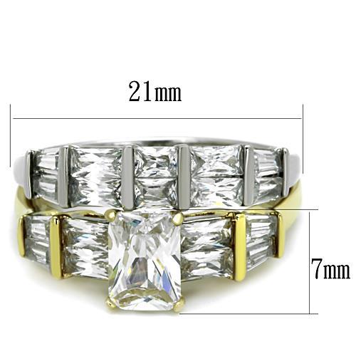 Two-Tone IP Gold (Ion Plating) Stainless Steel Ring with AAA Grade CZ in Clear