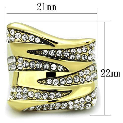 IP Gold(Ion Plating) Stainless Steel Ring with Top Grade Crystal in Clear