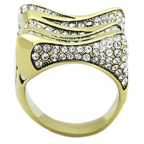IP Gold(Ion Plating) Stainless Steel Ring with Top Grade Crystal in Clear