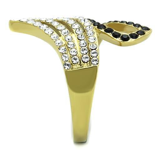 IP Gold(Ion Plating) Stainless Steel Ring with Top Grade Crystal in Jet