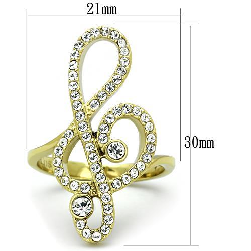 IP Gold(Ion Plating) Stainless Steel Ring with Top Grade Crystal in Clear
