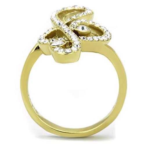 IP Gold(Ion Plating) Stainless Steel Ring with Top Grade Crystal in Clear