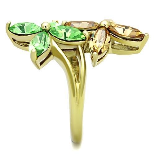 IP Gold(Ion Plating) Stainless Steel Ring with Top Grade Crystal in Multi Color