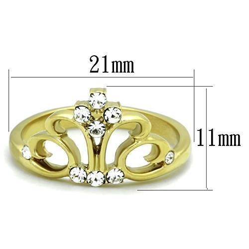 IP Gold(Ion Plating) Stainless Steel Ring with Top Grade Crystal in Clear