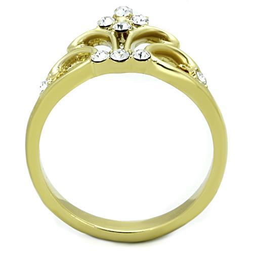 IP Gold(Ion Plating) Stainless Steel Ring with Top Grade Crystal in Clear