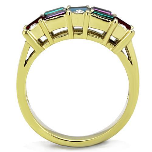 IP Gold(Ion Plating) Stainless Steel Ring with Top Grade Crystal in Multi Color