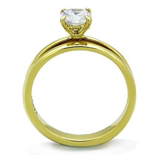 IP Gold(Ion Plating) Stainless Steel Ring with AAA Grade CZ in Clear