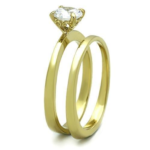 IP Gold(Ion Plating) Stainless Steel Ring with AAA Grade CZ in Clear