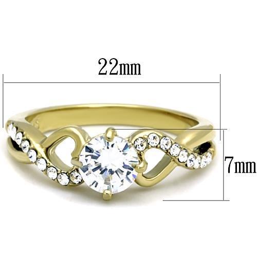 IP Gold(Ion Plating) Stainless Steel Ring with AAA Grade CZ in Clear