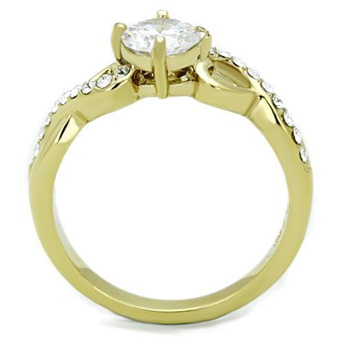IP Gold(Ion Plating) Stainless Steel Ring with AAA Grade CZ in Clear