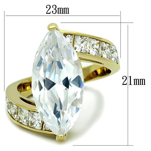 IP Gold(Ion Plating) Stainless Steel Ring with AAA Grade CZ in Clear