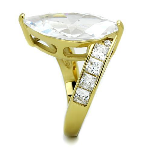 IP Gold(Ion Plating) Stainless Steel Ring with AAA Grade CZ in Clear