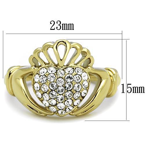 IP Gold(Ion Plating) Stainless Steel Ring with Top Grade Crystal in Clear