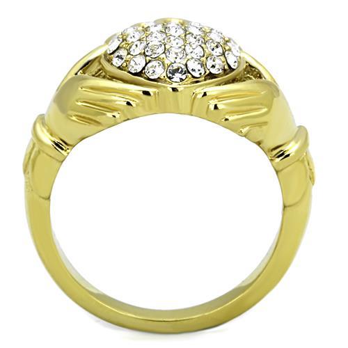 IP Gold(Ion Plating) Stainless Steel Ring with Top Grade Crystal in Clear